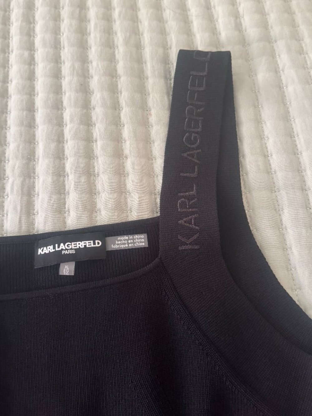 Karl Lagerfeld Paris Logo Strap Sweater Tank Top, Black - Picture 6 of 9